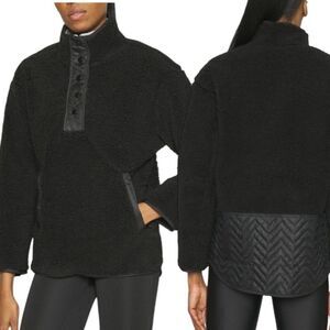 NWT Athleta Cozy Sherpa Snap Black Sweatshirt L